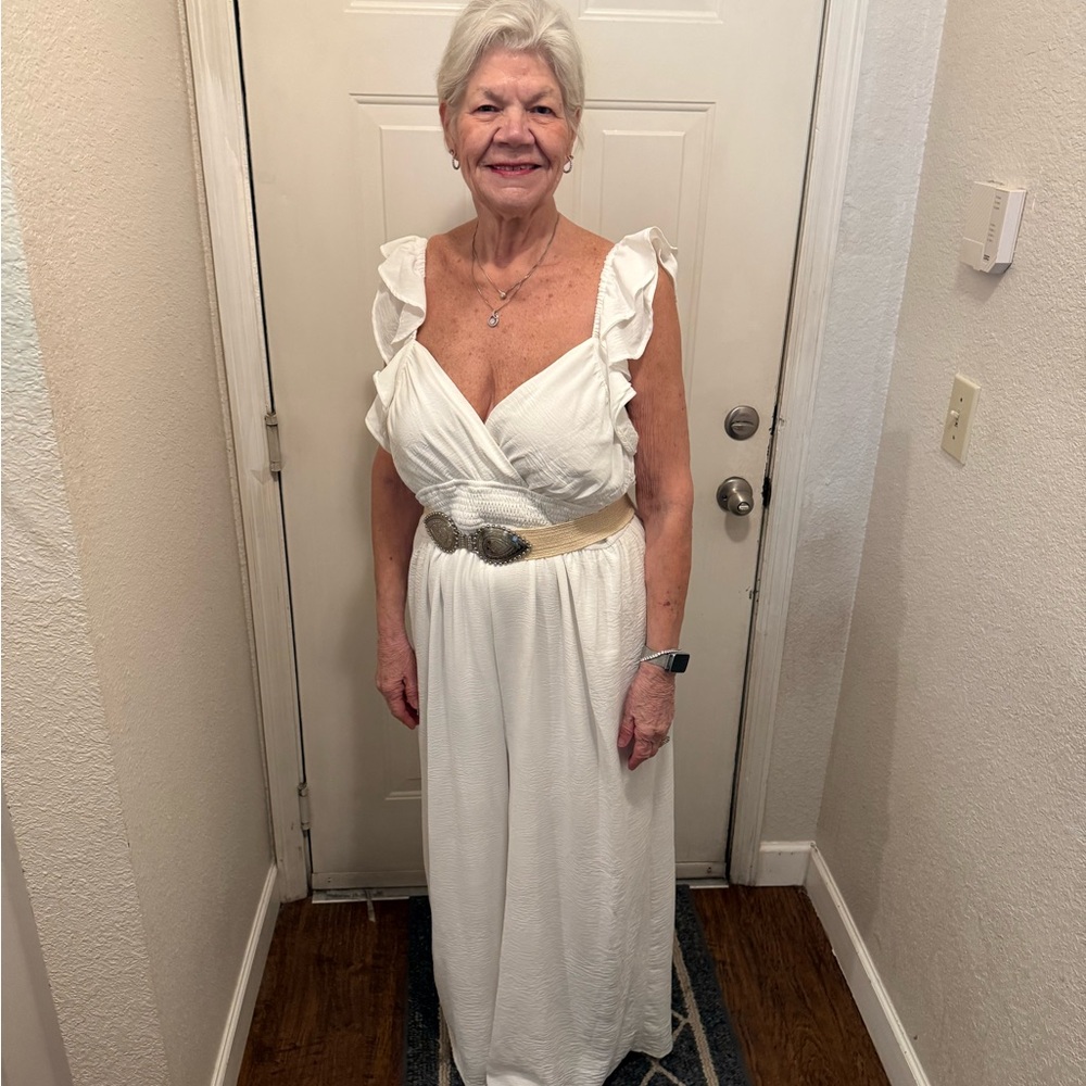 Elegant White Ruffle Strap Maxi Dress - Women's